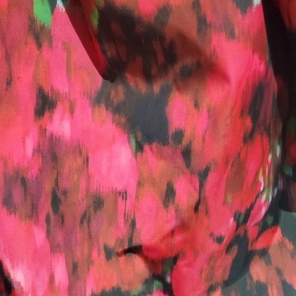 Marciano Guess "Red Rhapsody" 60s Style Satin Smooth Floral Puff Shoulder Dress - Picture 9 of 16